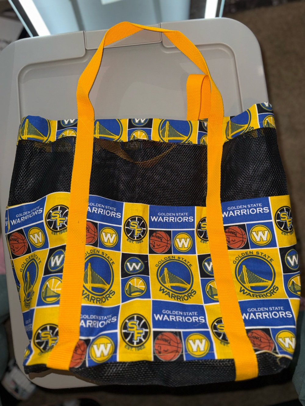 Yellow and Blue Mesh Tote Bag